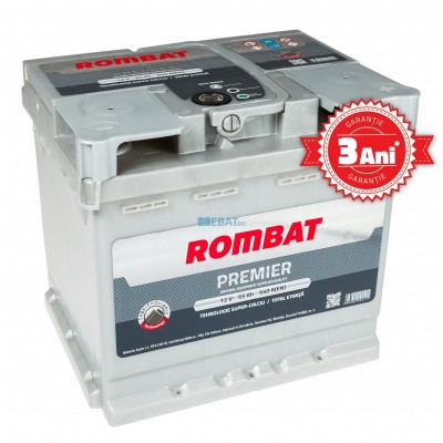 Cod produs:	
5552310054ROM CB

Marca baterie	ROMBAT
Model	PREMIER
Capacitate (Ah)	55Ah
Curent de pornire (A)	540A
Polaritate	Normala (dreapta +)
L(mm)	207mm
l(mm)	175mm
H(mm)	190mm
Tip fixare baza	B13
Dimensiuni borne	19.5mm x 17.9mm
Greutate baterie	cca 13.75 kg