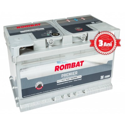 Cod produs:	
5752330075ROM CB

Marca baterie	ROMBAT
Model	PREMIER
Capacitate (Ah)	75Ah
Curent de pornire (A)	750A
Polaritate	Normala (dreapta +)
L(mm)	278mm
l(mm)	175mm
H(mm)	190mm
Tip fixare baza	B13
Dimensiuni borne	19.5mm x 17.9mm
Greutate baterie	cca 18.75 kg
Garantie baterie	3 ani