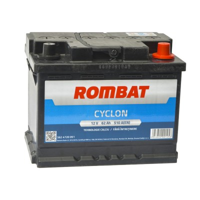 Cod Rombat	562 4720 051
Tensiune (V)	12
Capacitate (Ah)	62
Curent pornire (Ah)     	510
Dimensiuni (LxlxH)	242x175x190
Polaritate	-   +
Greutate (Kg)	13
Garantie	24 luni