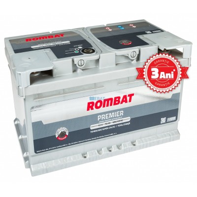 Cod produs:	
5702390068ROM CB

Marca baterie	ROMBAT
Model	PREMIER
Capacitate (Ah)	70Ah
Curent de pornire (A)	680A
Polaritate	Normala (dreapta +)
L(mm)	278mm
l(mm)	175mm
H(mm)	175mm
Tip fixare baza	B13
Dimensiuni borne	19.5mm x 17.9mm
Greutate baterie	cca 17.5 kg
Garantie baterie	3 ani