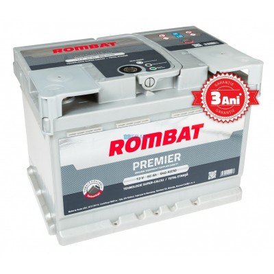 Cod produs:	
5652320064ROM CB

Marca baterie	ROMBAT
Model	PREMIER
Capacitate (Ah)	65Ah
Curent de pornire (A)	640A
Polaritate	Normala (dreapta +)
L(mm)	242mm
l(mm)	175mm
H(mm)	190mm
Tip fixare baza	B13
Dimensiuni borne	19.5mm x 17.9mm
Greutate baterie	cca 16.25 kg
Garantie baterie	3 ani