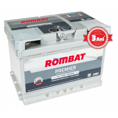 Cod produs:	
5602380058ROM CB

Marca baterie	ROMBAT
Model	PREMIER
Capacitate (Ah)	60Ah
Curent de pornire (A)	580A
Polaritate	Normala (dreapta +)
L(mm)	242mm
l(mm)	175mm
H(mm)	175mm
Tip fixare baza	B13
Dimensiuni borne	19.5mm x 17.9mm
Greutate baterie	cca 15 kg
Garantie baterie	3 ani